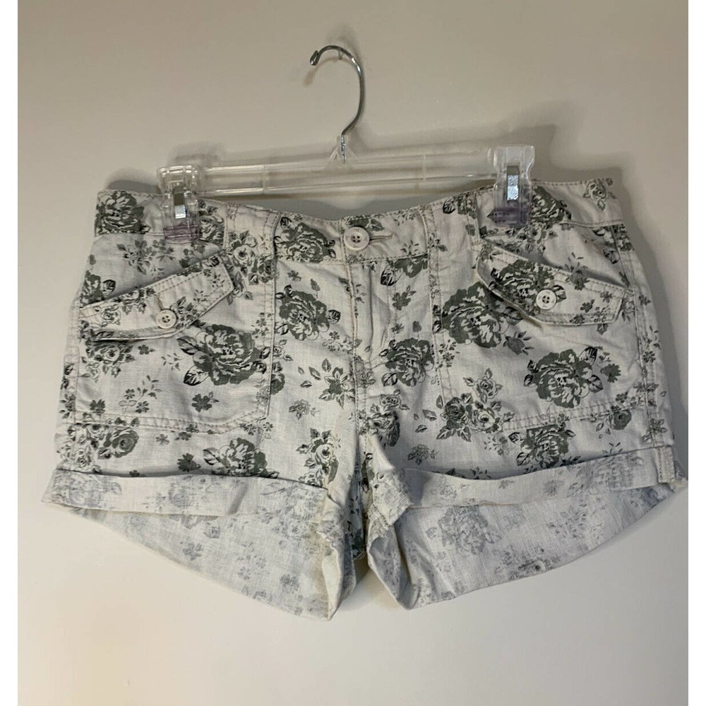 Grane Shorts Linen Cotton Blend Cream Green Floral print juniors size 9